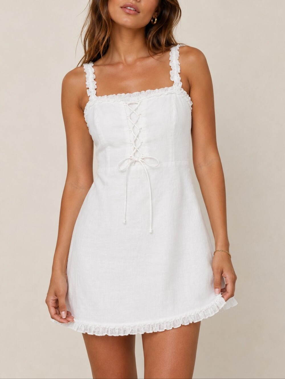 Finders Keepers Urban Outfitters White Lace Up Robin Mini Dress Women Size L (8)